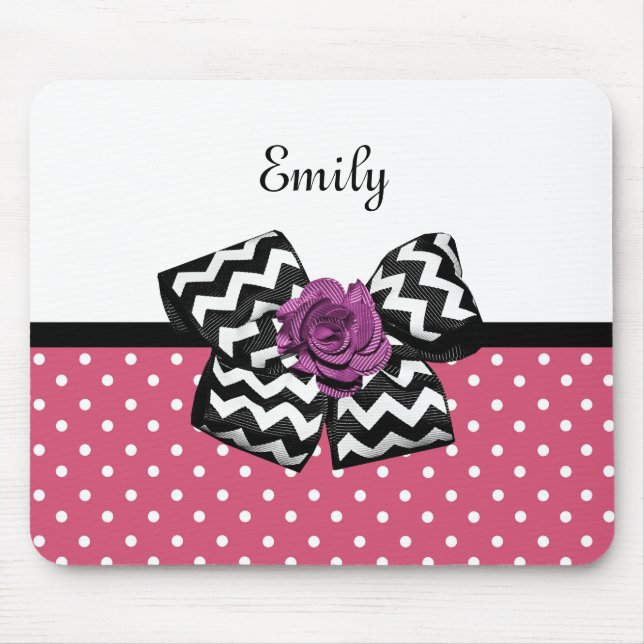 Tapis De Souris Points roses mignons Rose pourpre Chevron Bow et n (Devant)