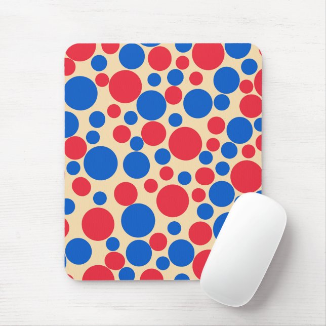 Tapis De Souris Points Rouge Et Bleu Sur Tan (Avec souris)