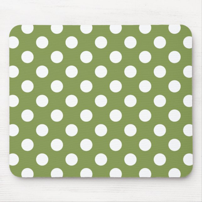 Tapis De Souris Pois blancs sur vert olive (Devant)