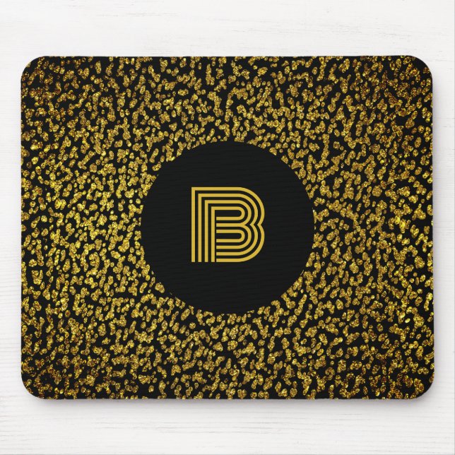 Tapis De Souris Pois dorés monogramme moderne noir (Devant)