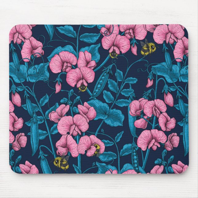 Tapis De Souris Pois doux et bourdons, rose et bleu (Devant)