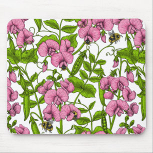 Tapis De Souris Pois doux et bourdons, rose, vert et blanc