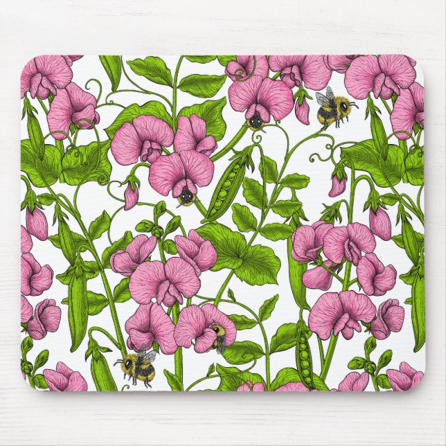 Tapis De Souris Pois doux et bourdons, rose, vert et blanc (Devant)