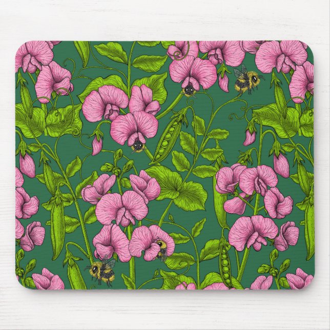 Tapis De Souris Pois doux et bourdons, vert et rose (Devant)