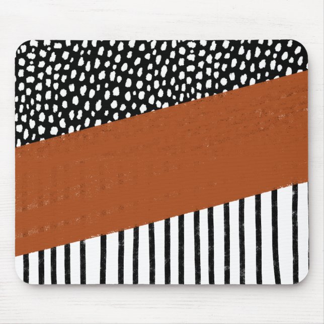 Tapis De Souris Pois et rayures (noir/blanc/orange brûlé) (Devant)