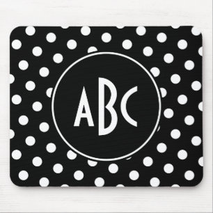 Tapis De Souris Pois noirs et blancs monogrammes