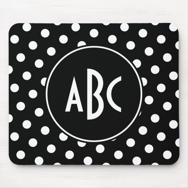 Tapis De Souris Pois noirs et blancs monogrammes (Devant)