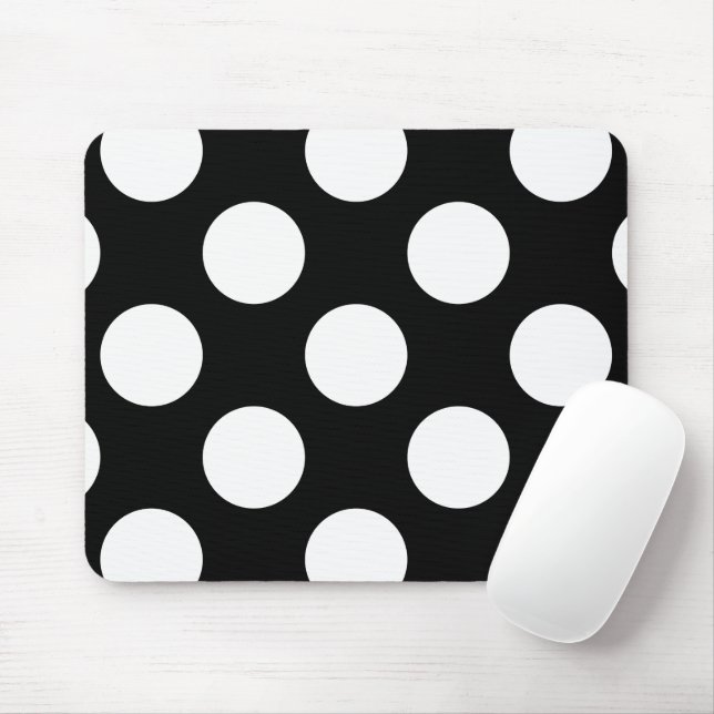 Tapis De Souris Pois noirs et blancs, Motif Polka (Avec souris)