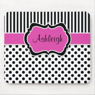 Tapis De Souris Pois rayé blanc noir rose Mousepad