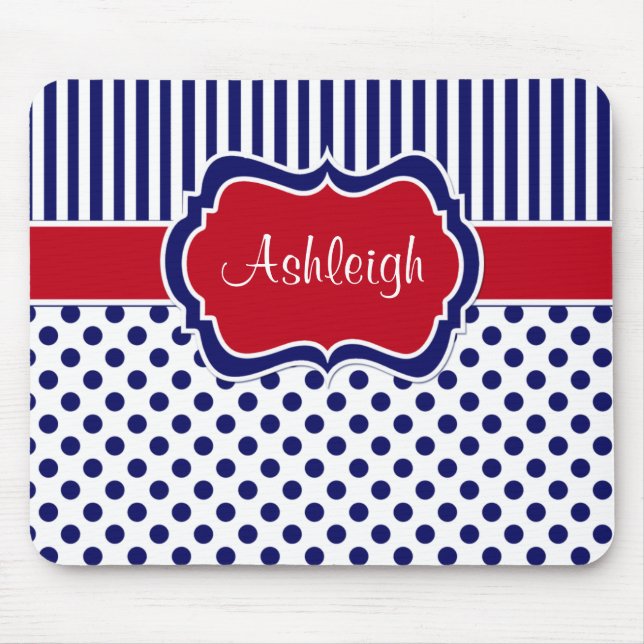 Tapis De Souris Pois rayé bleu blanc rouge Mousepad (Devant)