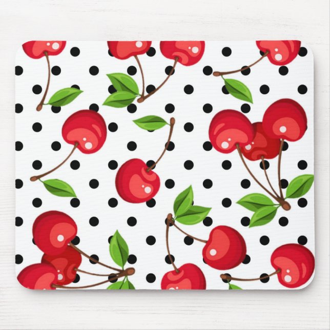 Tapis De Souris Pois Rockabilly Cherries en blanc (Devant)