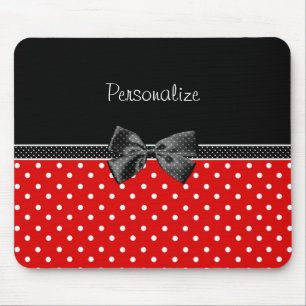 Tapis De Souris Pois rouge et noir Girly avec l'arc et le nom