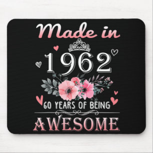 Tapis De Souris Poison de Made In 1962 Floral 60 Year Old 60th Bir
