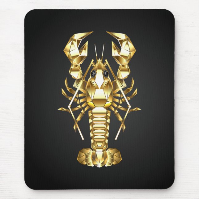 Tapis De Souris Poisson à langouste polygonale dorée sur noir (Devant)