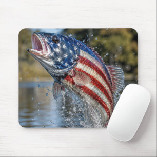 Tapis De Souris Poisson au drapeau américain jaillissant de l'eau
