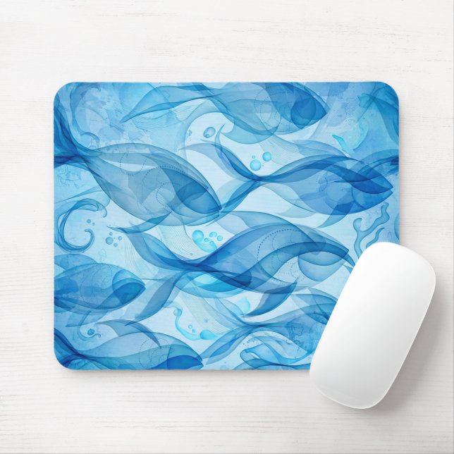 Tapis De Souris Poisson Bleu Fluide Abstrait Harmonieux (Avec souris)