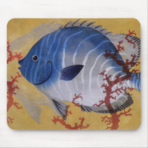 Tapis De Souris Poisson Bleu Tropical Vintage Corail Marin Vie Océ