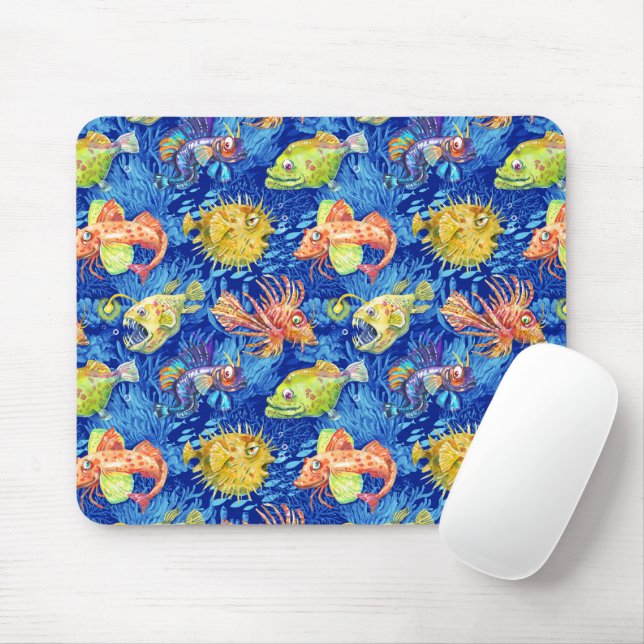 Tapis De Souris Poisson d'aquarelle amusant (Avec souris)