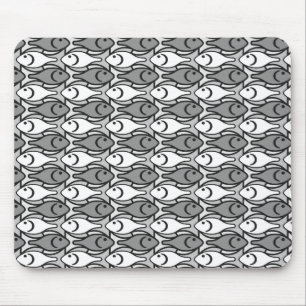 Tapis De Souris Poisson moderne du milieu du siècle, gris, blanc e
