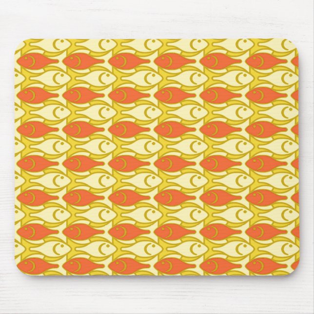 Tapis De Souris Poisson moderne du milieu du siècle, jaune et oran (Devant)