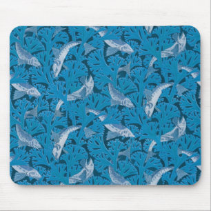 Tapis De Souris Poisson Nage d'algues Coral Bleu Vintage Classique