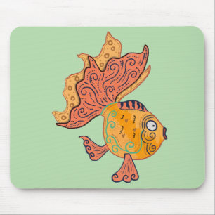 Tapis De Souris Poisson rouge fantaisiste d'art folklorique Bohè