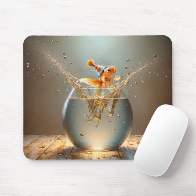 Tapis De Souris Poisson rouge sautant hors de son bocal (Avec souris)