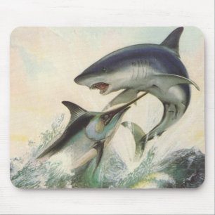 Tapis De Souris Poissons - Marlin noir et requin de Mako