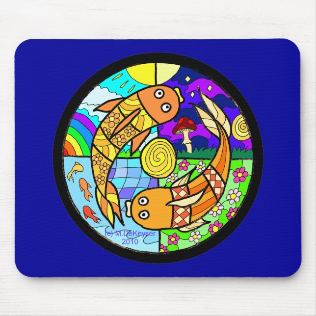 Tapis De Souris Poissons Pyschedelic Mandela élémentaire de Koi (Devant)