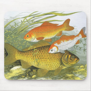 Tapis De Souris Poissons rouges Koi aquatiques vintage, vie marine