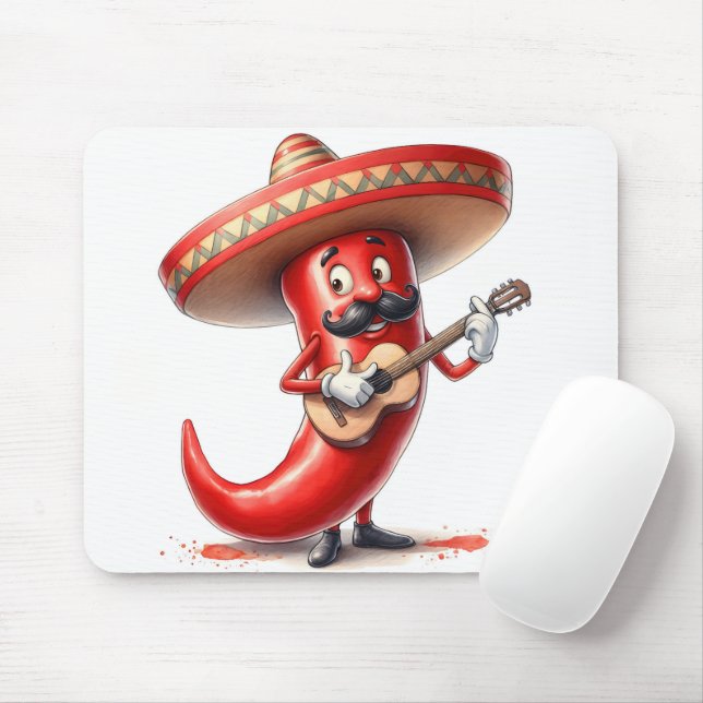 Tapis De Souris Poivre Mexicain Rouge Avec Guitare (Avec souris)