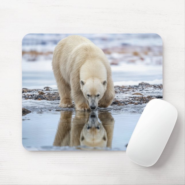 Tapis De Souris Polar Bear Looking at its Reflection (Avec souris)