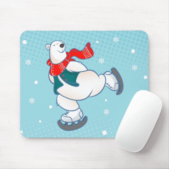 Tapis De Souris Polar bear on ice skates (Avec souris)