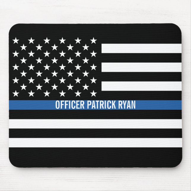 Tapis De Souris Police Mince Blue Line American Flag Ajouter un no (Devant)