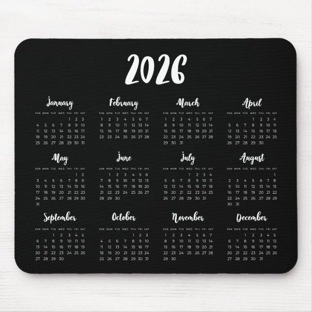 Tapis De Souris Police moderne 2025 Calendrier noir (Devant)