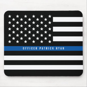 Tapis De Souris Police Thin Blue Line American Flag Add Name