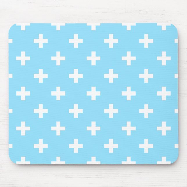 Tapis De Souris Polka blanche croise sur bleu bébé (Devant)