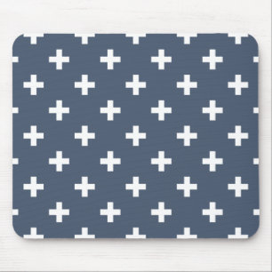 Tapis De Souris Polka blanche croise sur bleu-gris