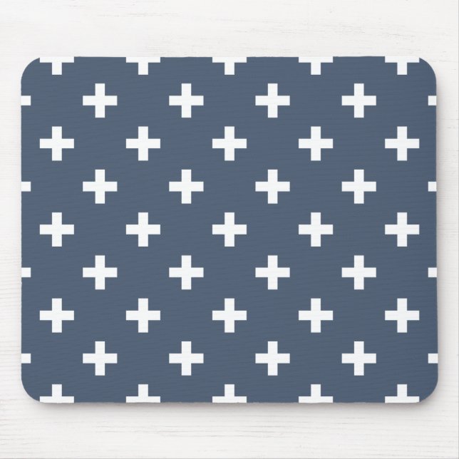 Tapis De Souris Polka blanche croise sur bleu-gris (Devant)