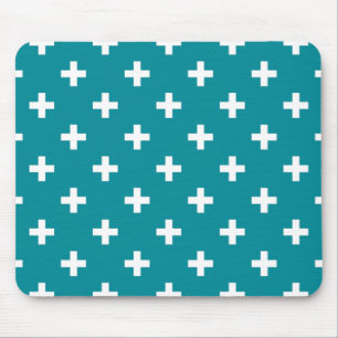 Tapis De Souris Polka blanche croise sur turquoise