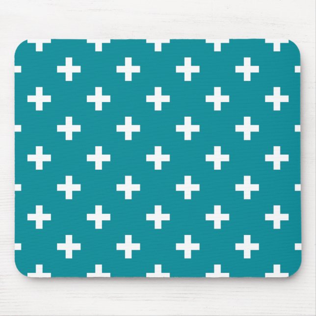 Tapis De Souris Polka blanche croise sur turquoise (Devant)