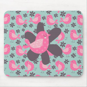 Tapis De Souris Polka Dot Birds and Flowers