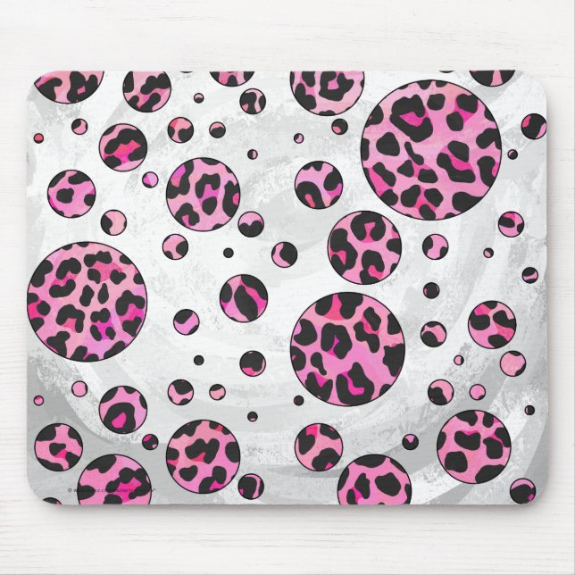 Tapis De Souris Polka Leopard Pot noir et rose chaud (Devant)
