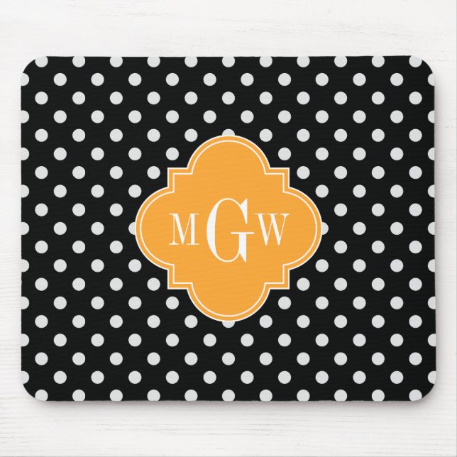 Tapis De Souris Polka Noir Point Cantaloupe Quatrefoil 3 Monogramm (Devant)