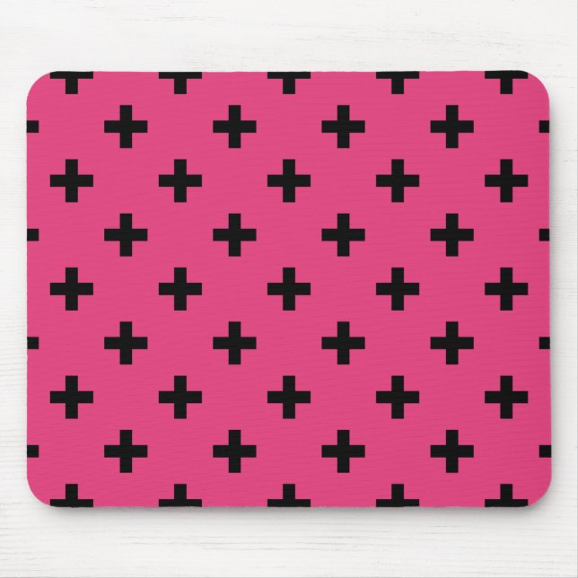 Tapis De Souris Polka noire croise sur fuchsia (Devant)