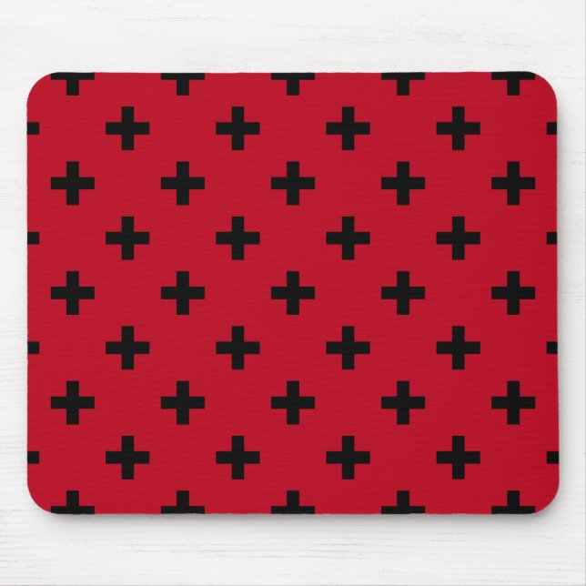 Tapis De Souris Polka noire croise sur rouge (Devant)
