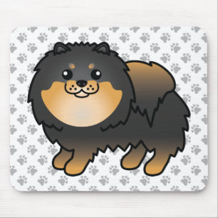 Tapis De Souris Pomeranian noir et feu, chien de dessin animé mign