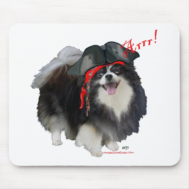 Tapis De Souris Pomeranian noir Pirate - Arrr! (Devant)