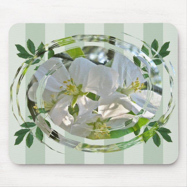 Tapis De Souris Pommes en fleurs Vert bandes Mousepad (Devant)