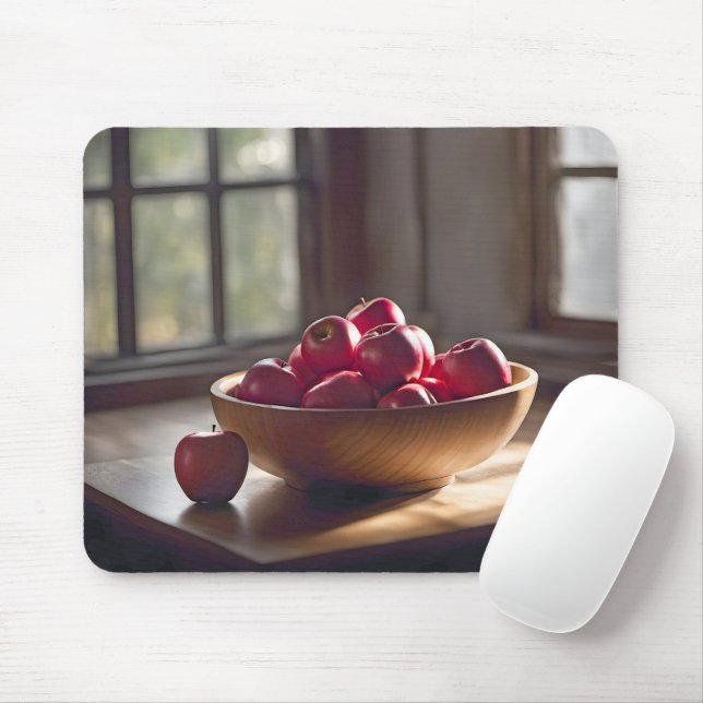 Tapis De Souris Pommes Rouges Dans Le Bowl En Bois (Avec souris)